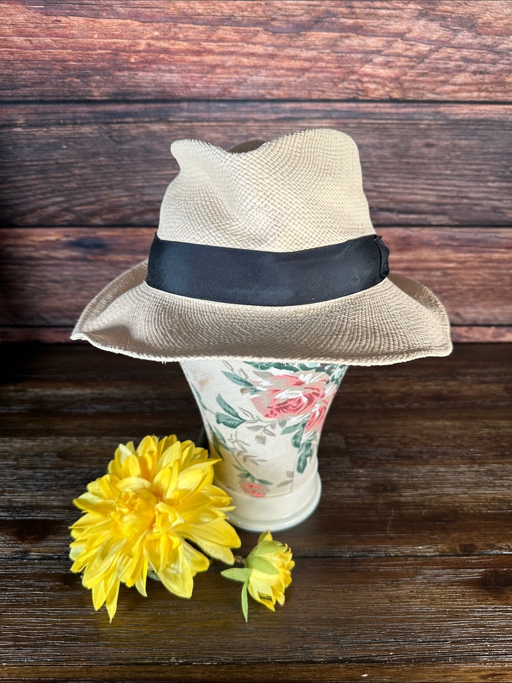Peter Beaton Nantucket Beige Straw Fedora Hat with Black Band